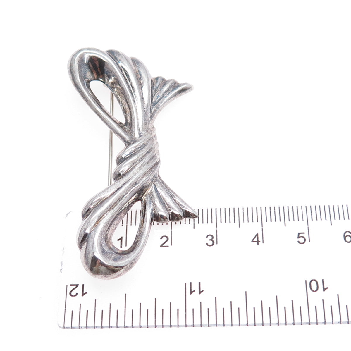 925 Sterling Silver Vintage Modernist Ribbon Bow Oxidized Pin Brooch