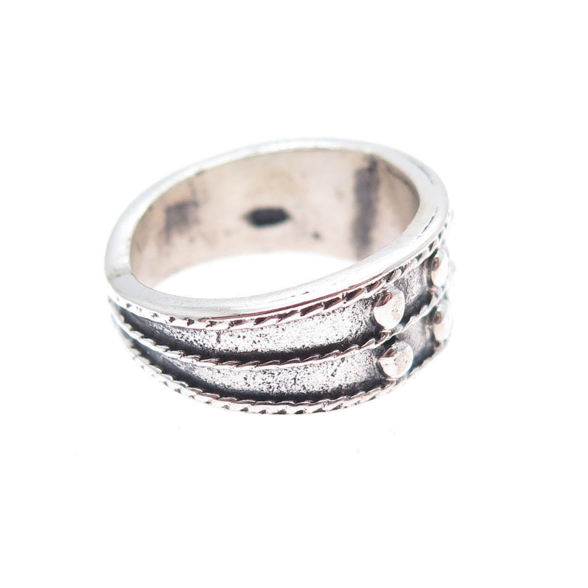 925 Sterling Silver Vintage Modernist Beaded Oxidized Ring Size 6