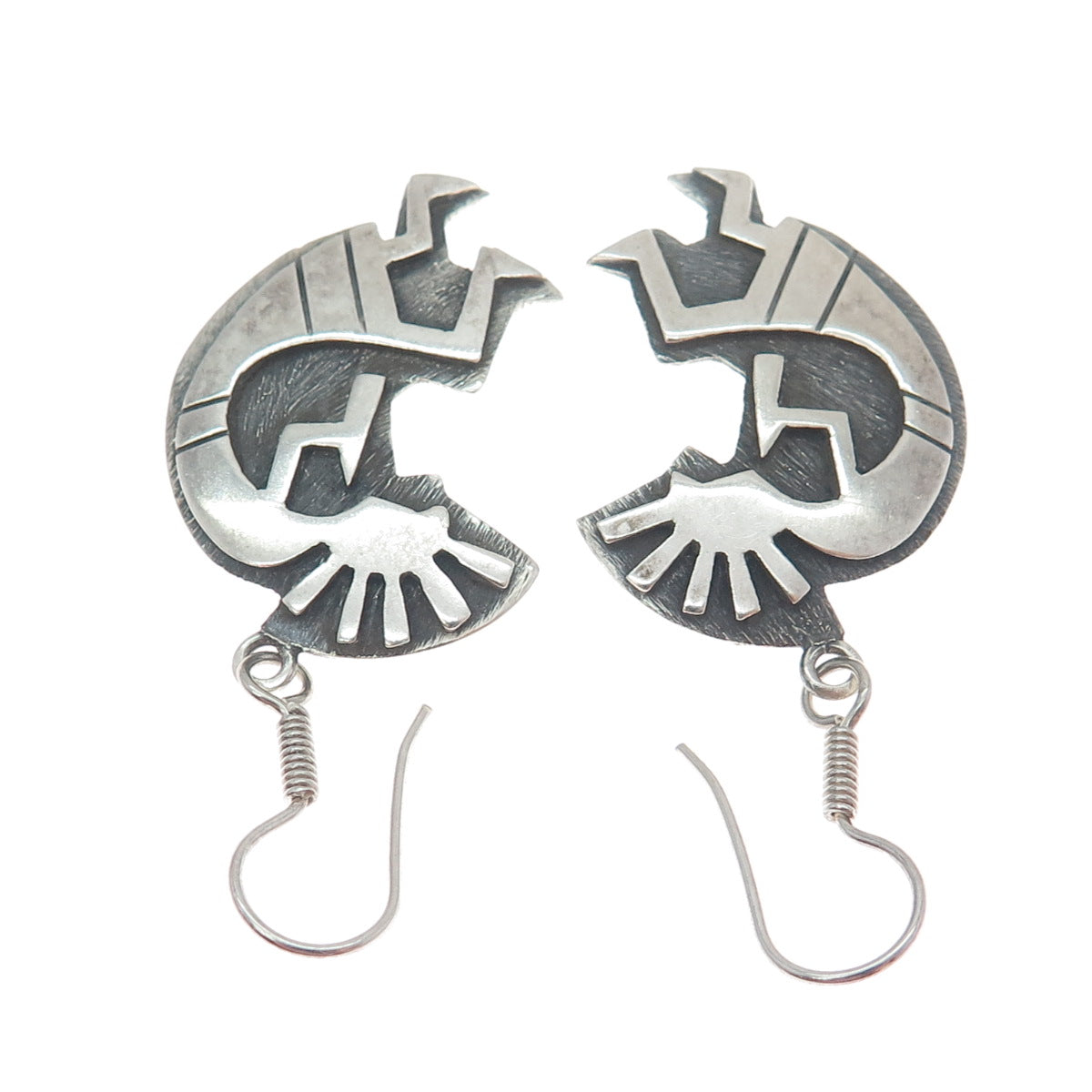 RUTH 925 Sterling Silver Vintage Mexico Kokopelli Oxidized Dangle Earrings