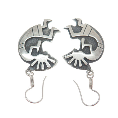 RUTH 925 Sterling Silver Vintage Mexico Kokopelli Oxidized Dangle Earrings
