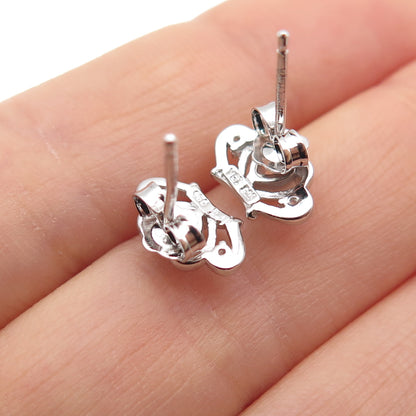925 Sterling Silver Heart & Round-Cut C Z Tiara Stud Earrings