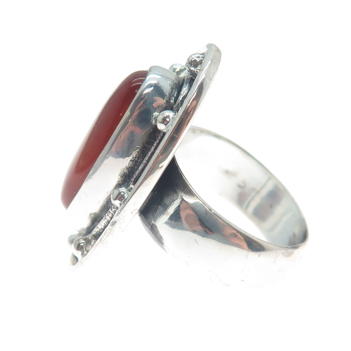 925 Sterling Silver Vintage Real Carnelian Modernist Oxidized Ring Size 8.75