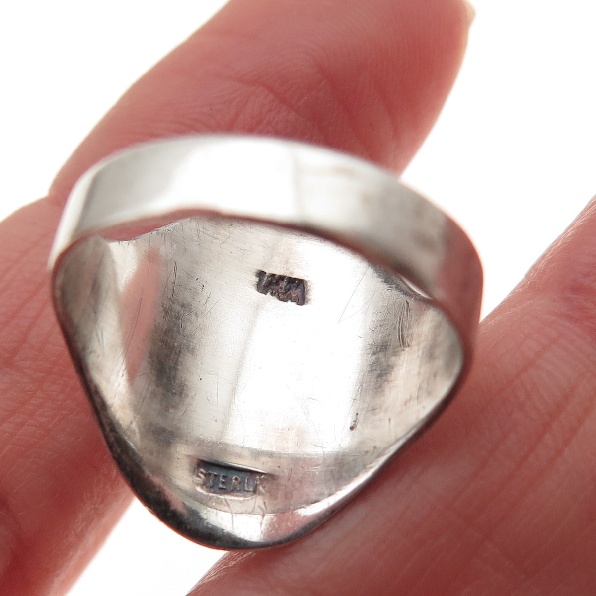 925 Sterling Silver Vintage Real Agate Modernist Oxidized Ring Size 7