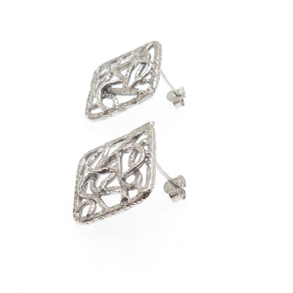 925 Sterling Silver Vintage Modernist Swirl Ornate Earrings