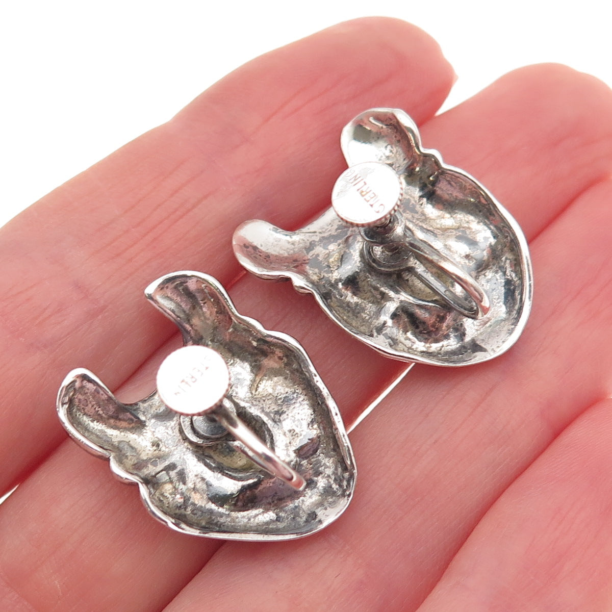 925 Sterling Silver Vintage Comedy & Tragedy Devil Masks Screw Back Earrings