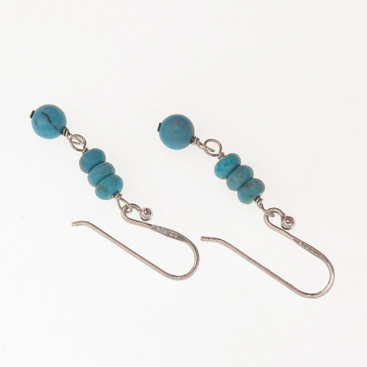 SX Sally C 925 Sterling Silver Vintage Real Turquoise Beaded Dangle Earrings