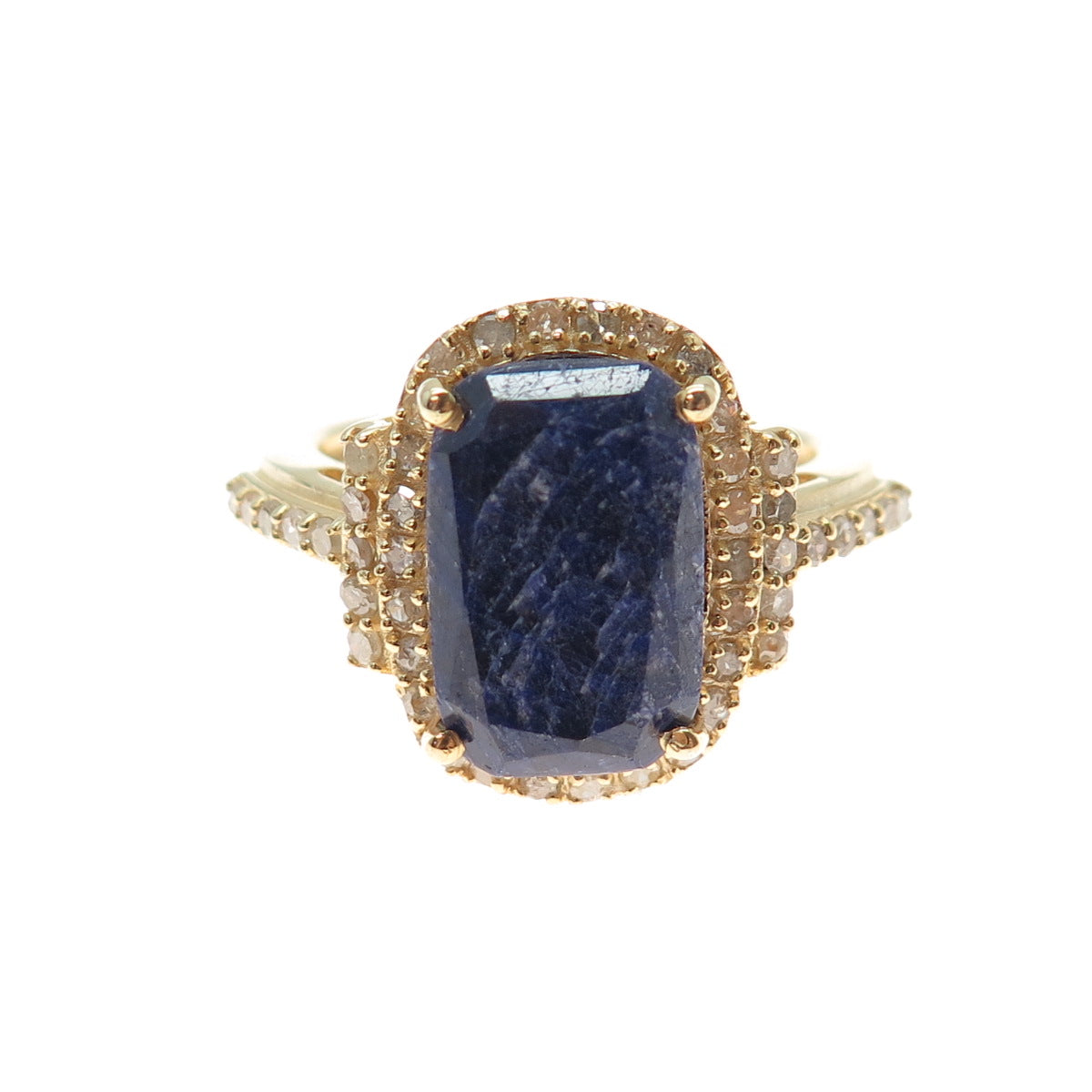 DSMK 925 Sterling Silver Gold Plated Real Diamond & Sapphire Ring Size 9.25