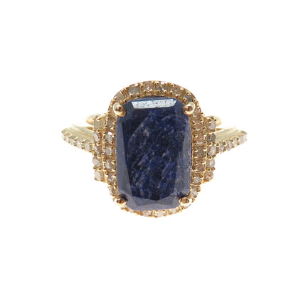 DSMK 925 Sterling Silver Gold Plated Real Diamond & Sapphire Ring Size 9.25