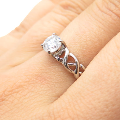 SETA 925 Sterling Silver Vintage Round-Cut C Z Celtic Engagement Ring Size 7.75
