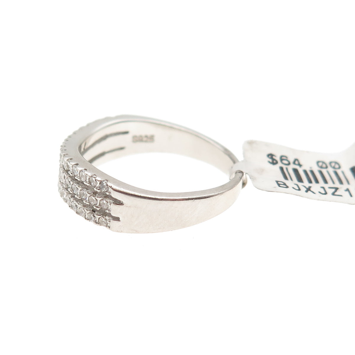 925 Sterling Silver Round-Cut C Z 3-Row Wavy Ring Size 6.5