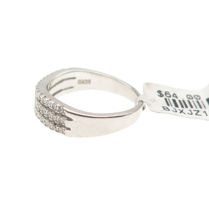 925 Sterling Silver Round-Cut C Z 3-Row Wavy Ring Size 6.5