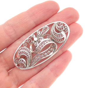 925 Sterling Silver Vintage Germany Floral Filigree Pin Brooch
