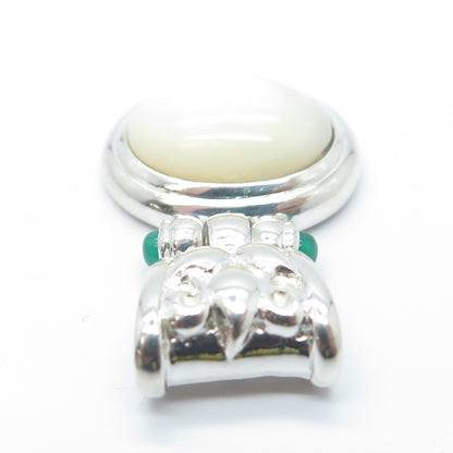 925 Sterling Silver Vintage Real Mother-of-Pearl & Chalcedony Gemstone Pendant