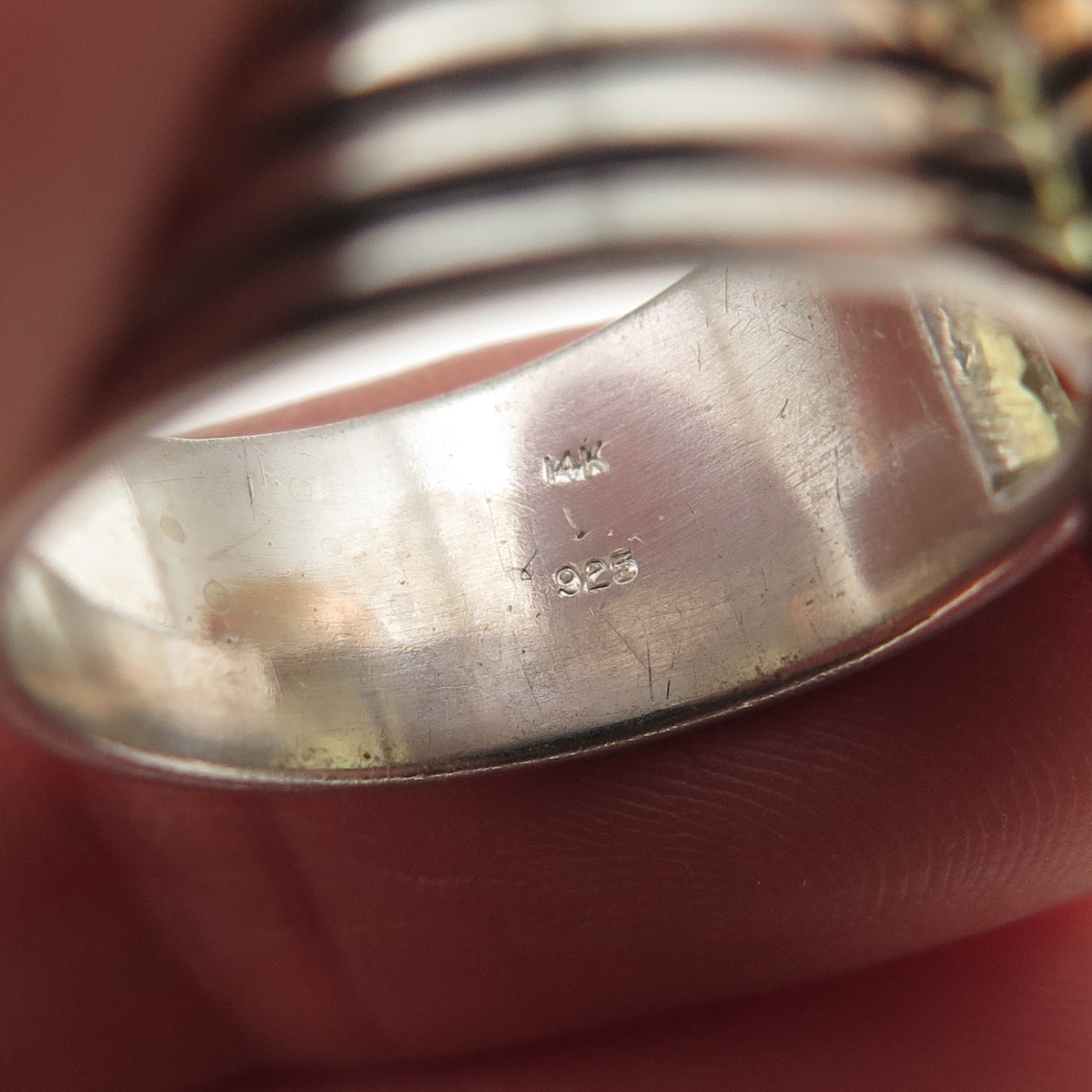 925 Sterling 14K Gold Vintage 1992 Real Diamond & Lemon Quartz Ring Size 7.5