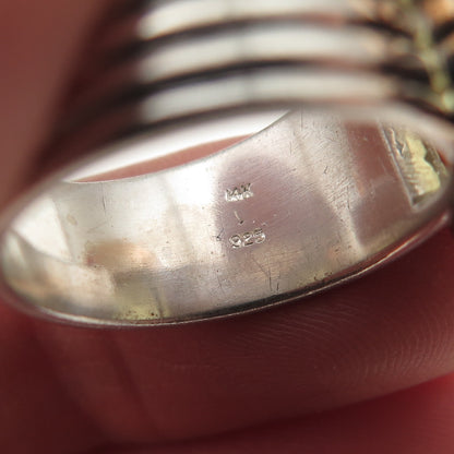 925 Sterling 14K Gold Vintage 1992 Real Diamond & Lemon Quartz Ring Size 7.5