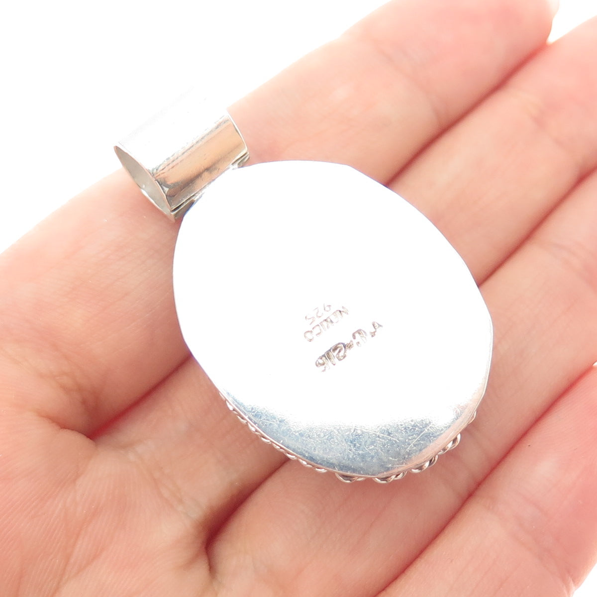 925 Sterling Silver Vintage Mexico Real Mother-of-Pearl Charm Pendant
