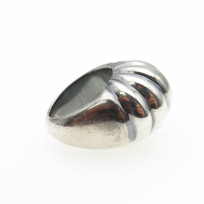 925 Sterling Silver Vintage Modernist Ribbed Dome Oxidized Ring Size 6.5