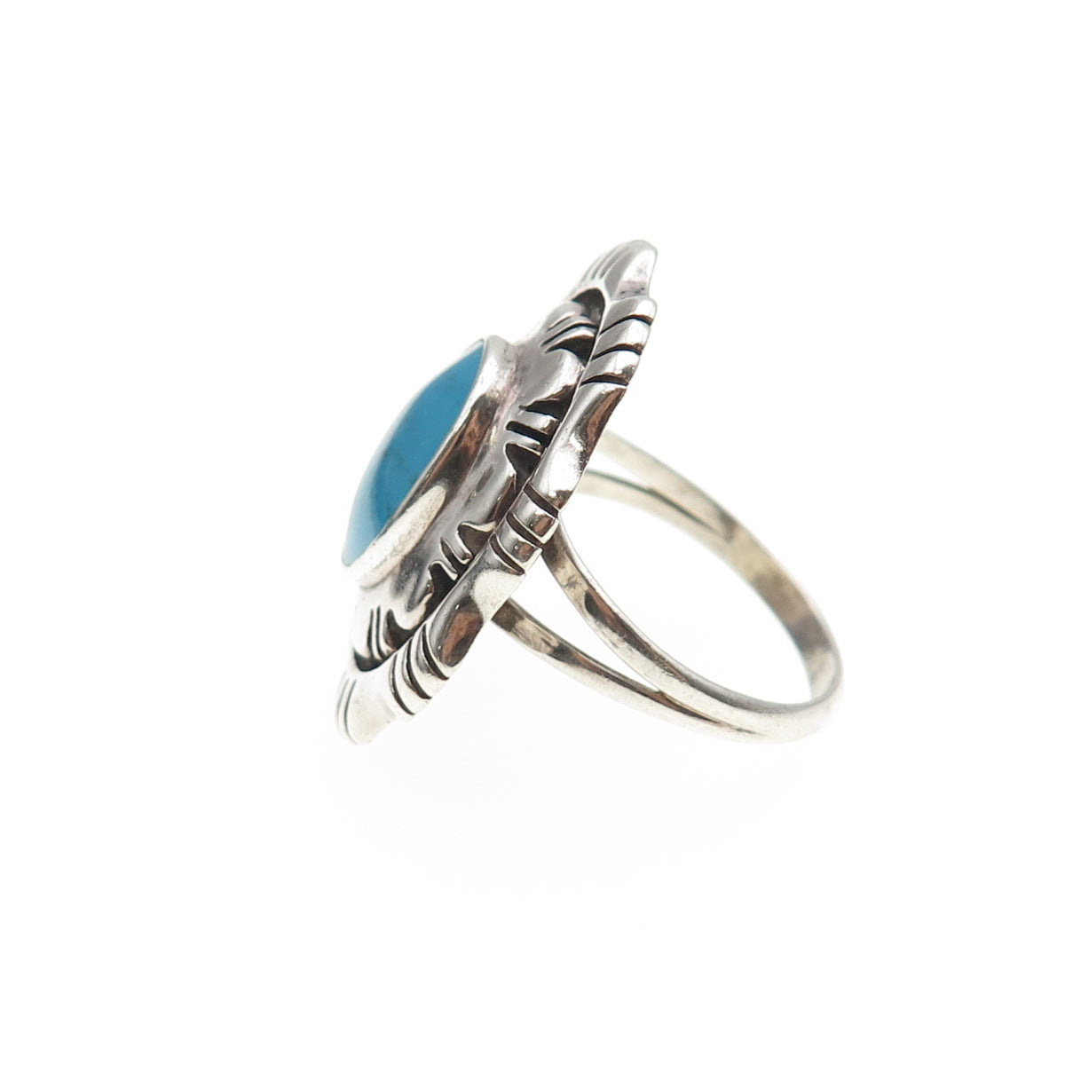 TED OTT Old Pawn 925 Sterling Silver Vintage Southwestern Turquoise Ring Size 9