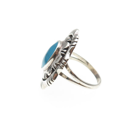 TED OTT Old Pawn 925 Sterling Silver Vintage Southwestern Turquoise Ring Size 9