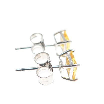 925 Sterling Silver Princess-Cut Canary C Z Stud Earrings