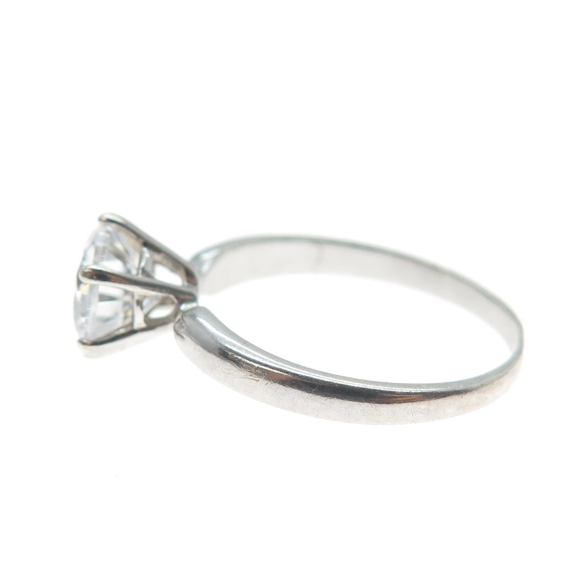 925 Sterling Silver Vintage European Round-Cut C Z Engagement Ring Size 6.25