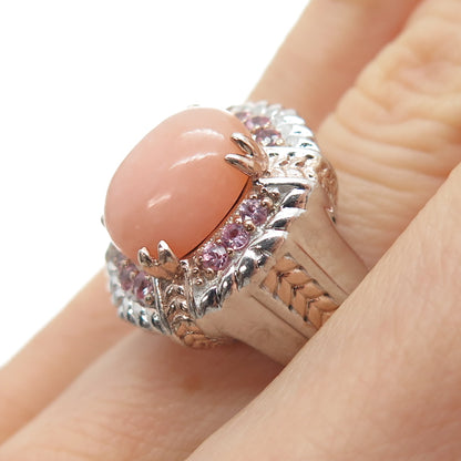 MICHAEL VALITUTTI Gems En Vogue Sterling Peach Jade Pink Sapphire Ring Size 5.25