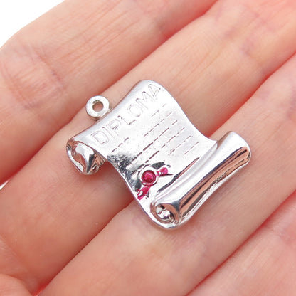 DANECRAFT 925 Sterling Silver Vintage Enamel Diploma Minimalist Charm Pendant