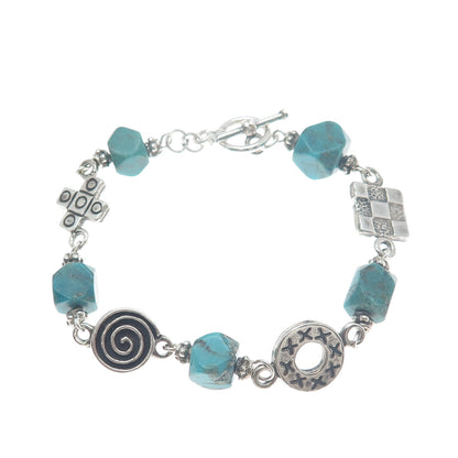 925 Sterling Silver Vintage Kingman Turquoise Spiral Circle Cross Bracelet 6.5"