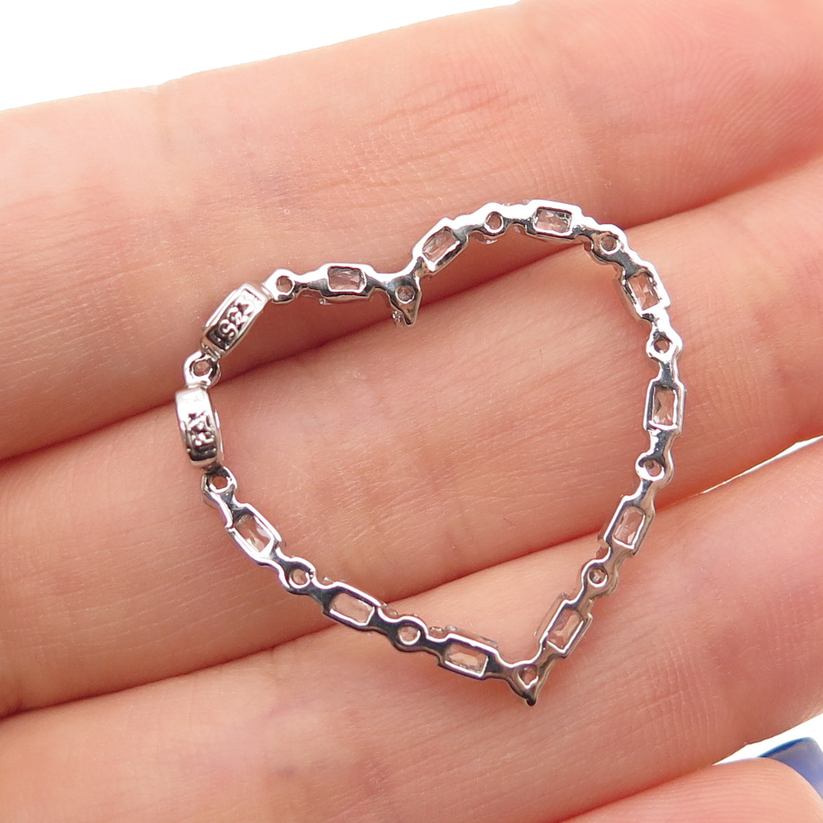 925 Sterling Silver Radiant & Round-Cut C Z Heart Slide Charm Pendant