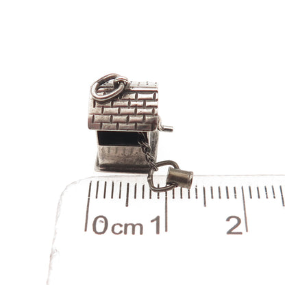 925 Sterling Silver Antique Art Deco Water Well Oxidized 3D Mini Charm Pendant