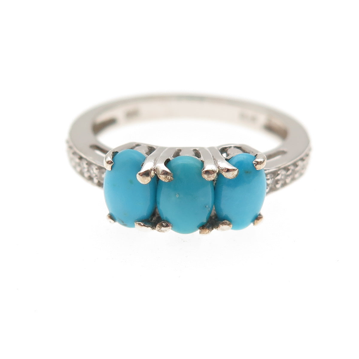 Chuck Clemency 925 Sterling Silver Real Turquoise & White Topaz Ring Size 6.25