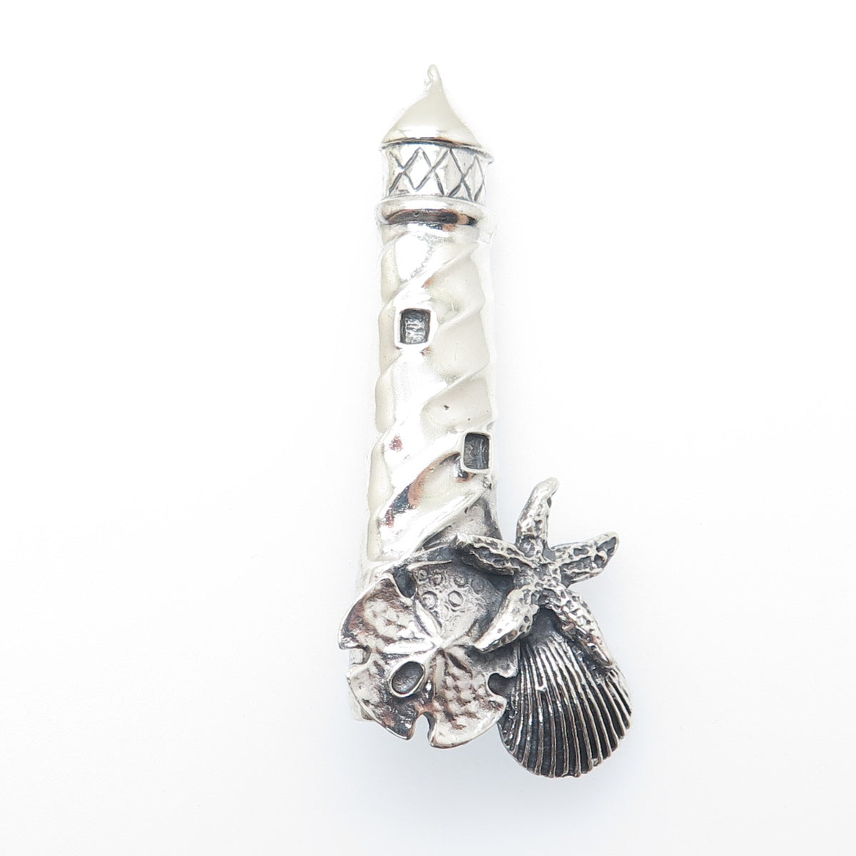 925 Sterling Silver Vintage Lighthouse Sea Life Oxidized Pin Brooch