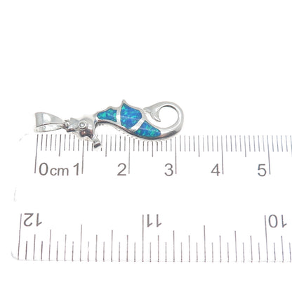 OCEANA & SP 925 Sterling Silver Real Blue Opal Gemstone Seahorse Pendant