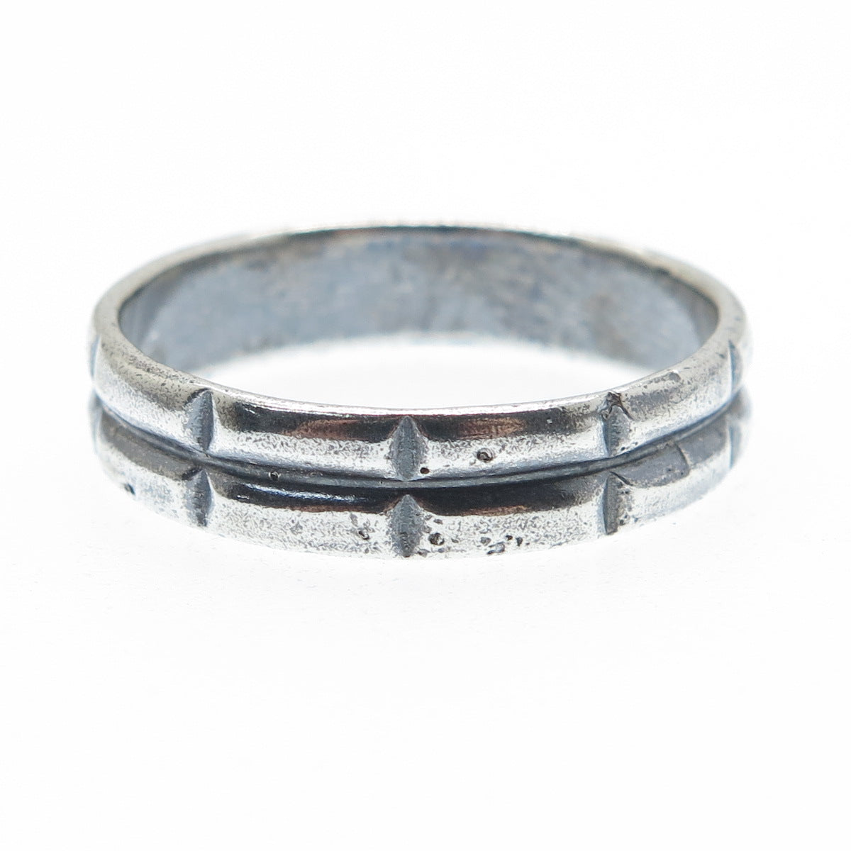925 Sterling Silver Vintage 2-Row Bar Oxidized Band Ring Size 10.75