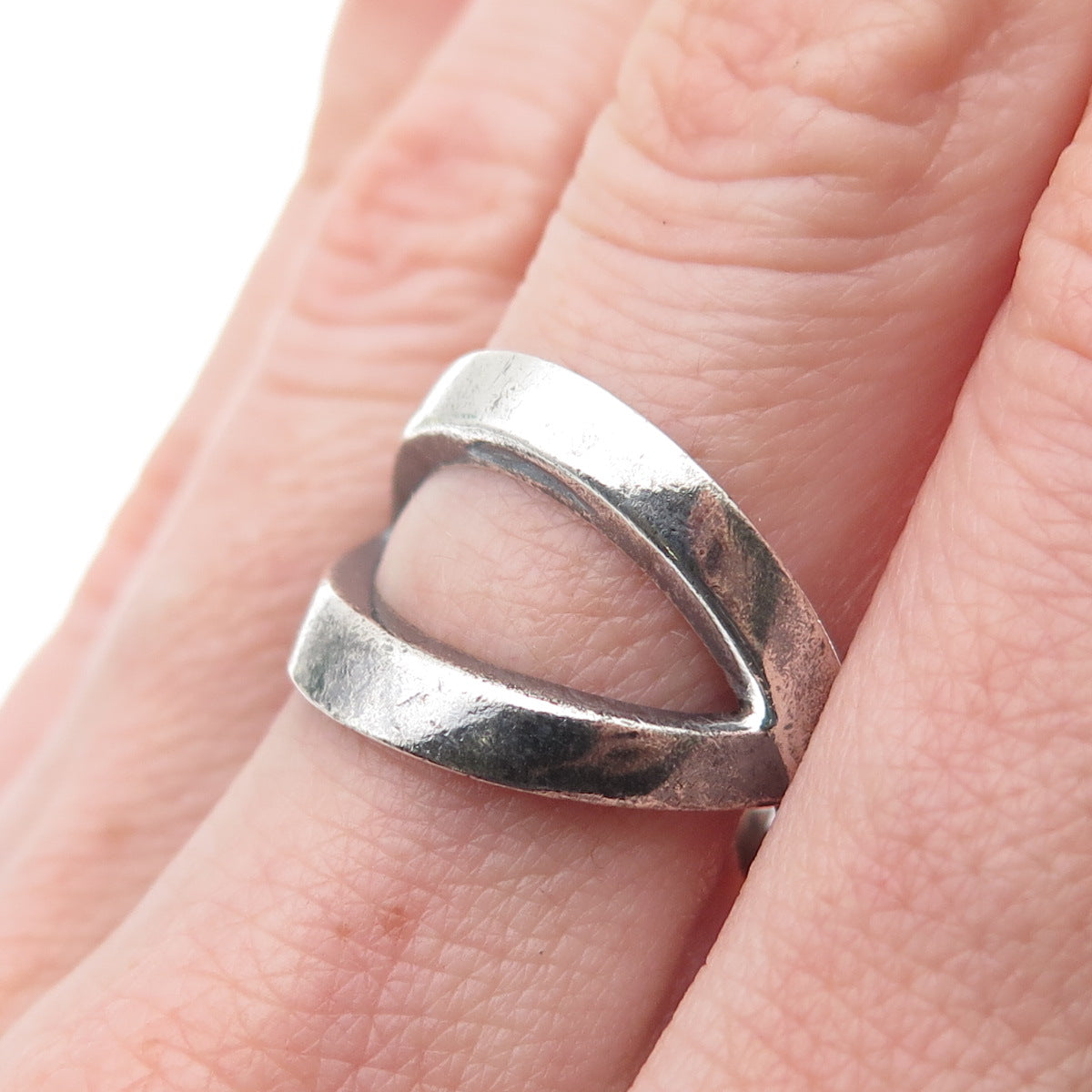 CHAPAL ZENRAY 925 Sterling Silver Vintage Crisscross Oxidized Ring Size 7.5