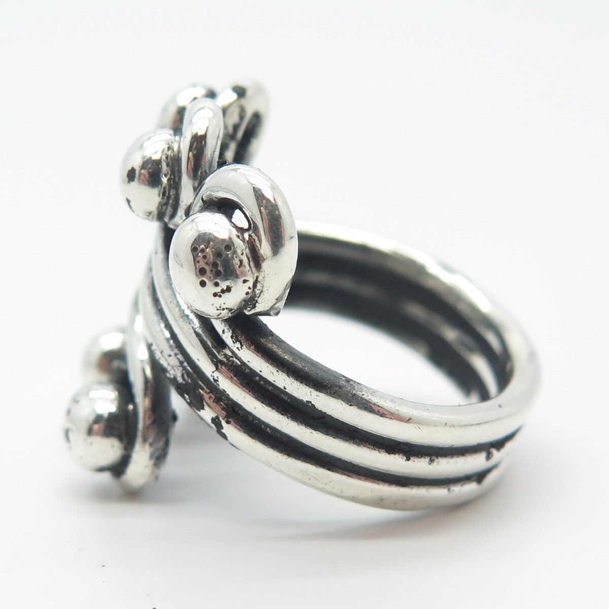 925 Sterling Silver Vintage Modernist Oxidized Adjustable Ring Size 7.5