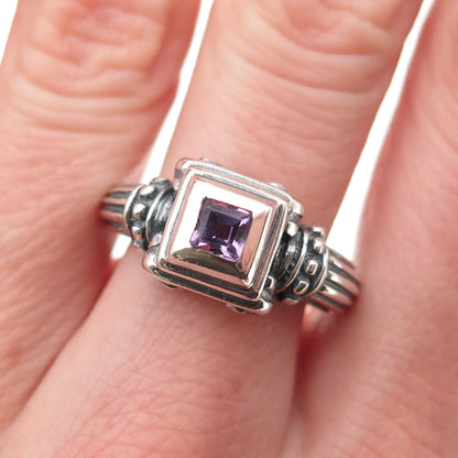 Esti Frederica 925 Sterling Silver Vintage Real Amethyst Oxidized Ring Size 7