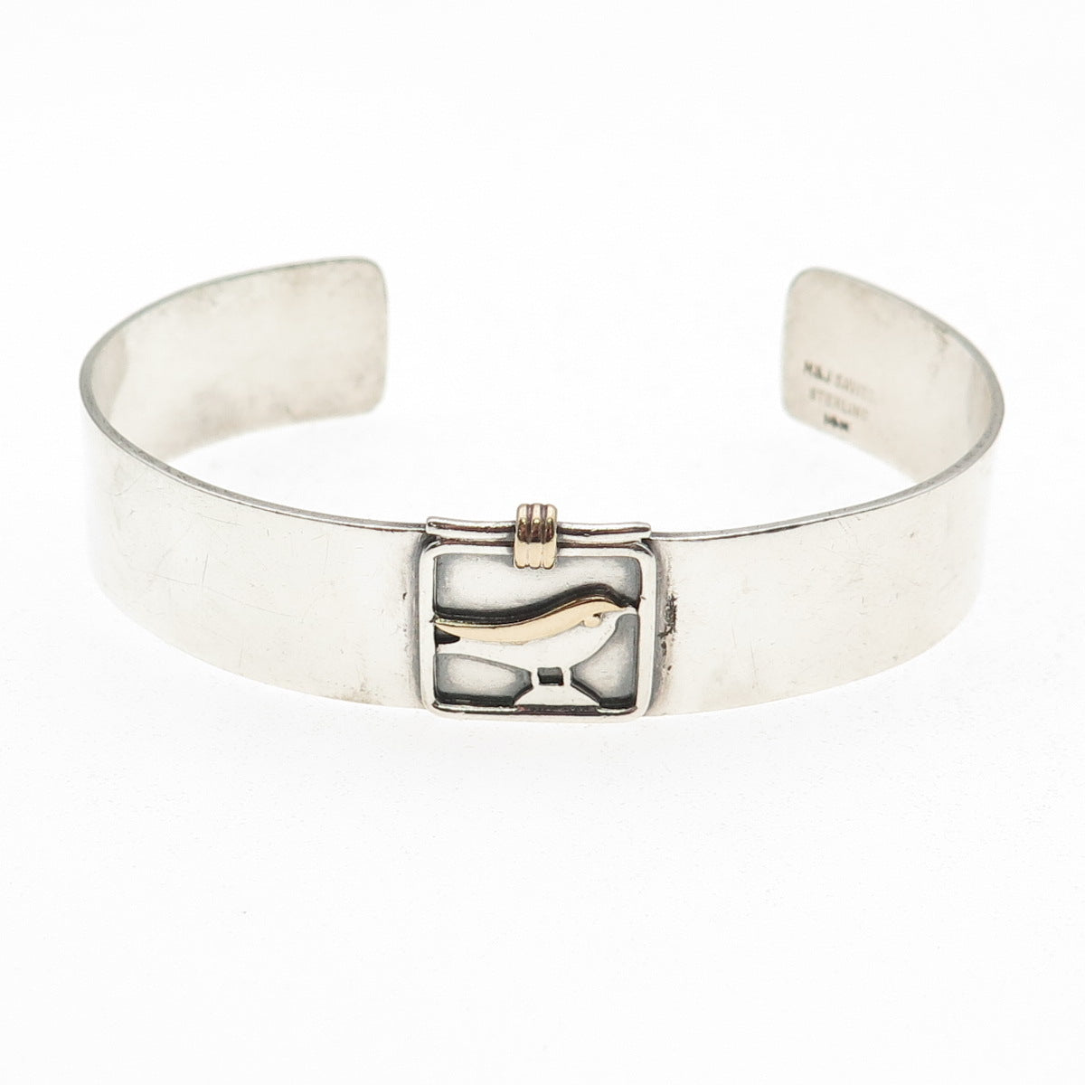 M&J Savitt 925 Sterling Silver 14K Gold Vintage Bird Adjustable Cuff Bracelet 6"