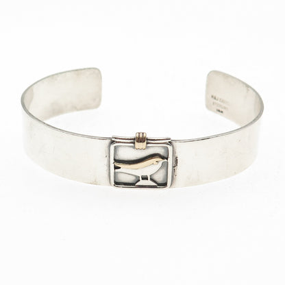 M&J Savitt 925 Sterling Silver 14K Gold Vintage Bird Adjustable Cuff Bracelet 6"