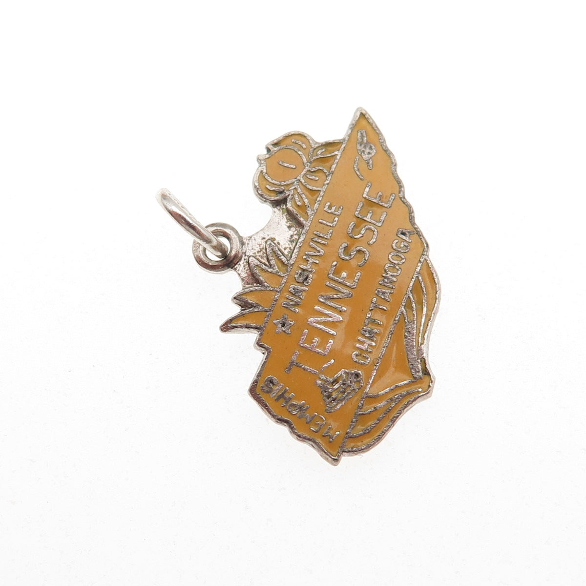Elco 925 Sterling Silver Vintage Enamel Tennessee State Map Charm Pendant
