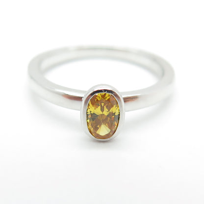 925 Sterling Silver Oval-Cut Canary C Z Ring Size 5.75