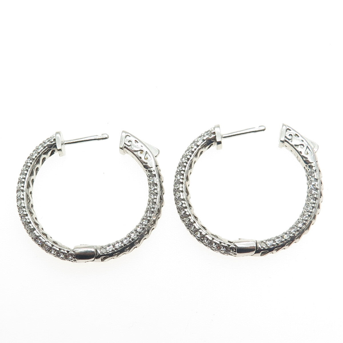 925 Sterling Silver Round-Cut C Z In & Out Hoop Earrings