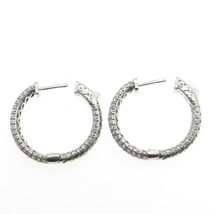925 Sterling Silver Round-Cut C Z In & Out Hoop Earrings
