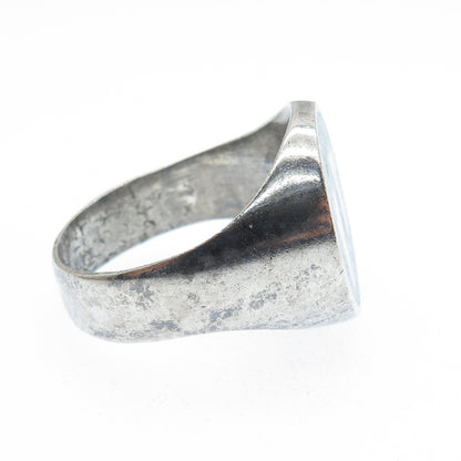 925 Sterling Silver Vintage Real Turquoise Inlay Footprint Ring Size 9.75