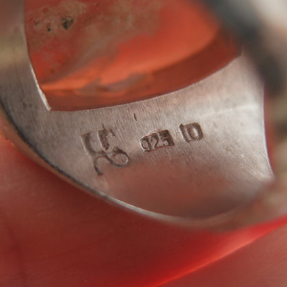 925 Sterling Silver 2-Tone Vintage HB Artisan Real Pink Opal Ring Size 5.25