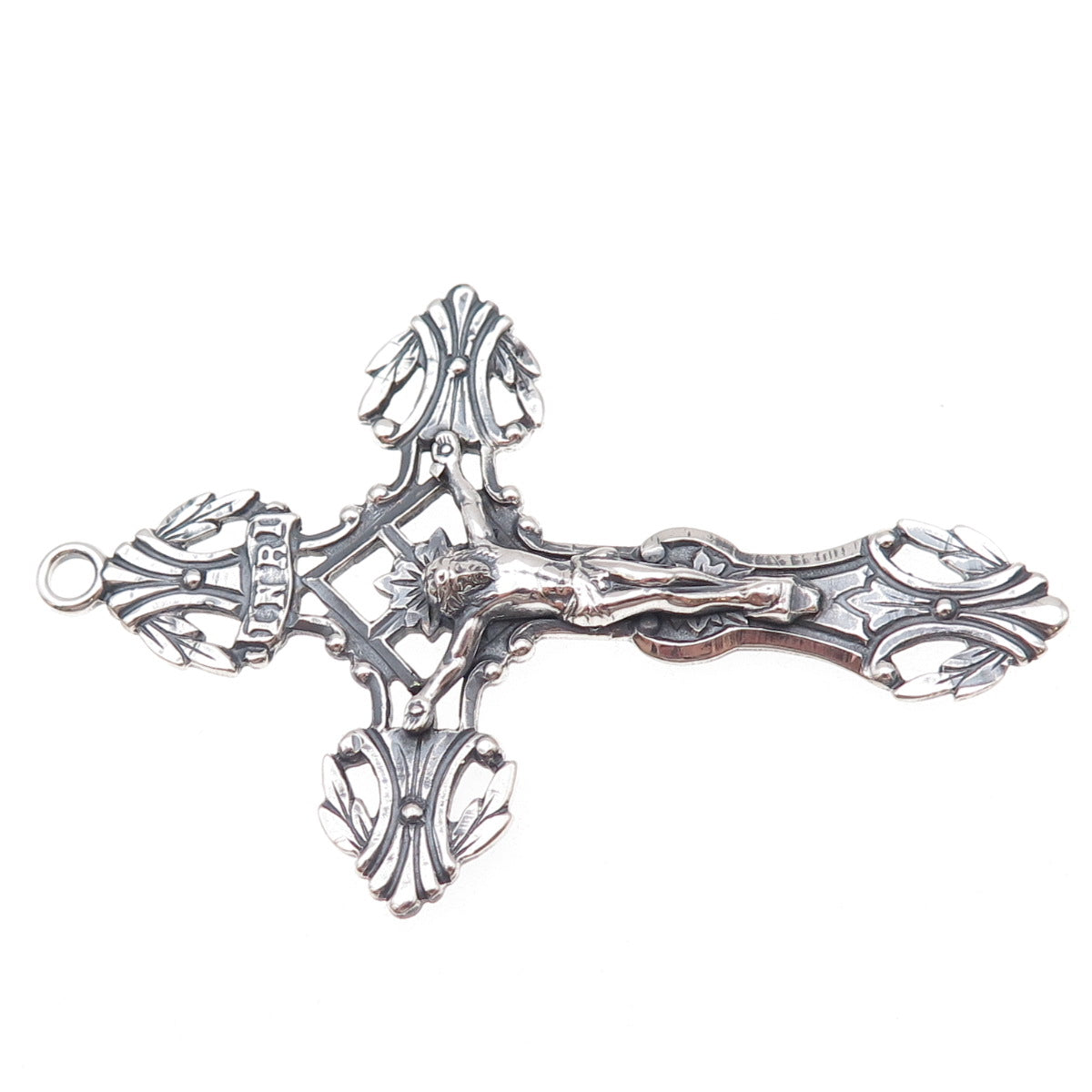 Afco 925 Sterling Silver Antique Sainte Anne de Beaupre Crucifix Cross Pendant