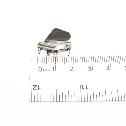 925 Sterling Silver Vintage Grand Piano Oxidized Minimalist Slide Charm Pendant