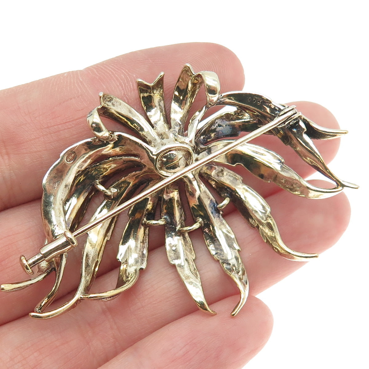 800 Silver Gold Plated Antique Art Deco Real Pearl Floral Pin Brooch