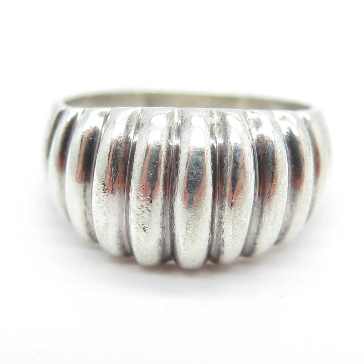 925 Sterling Silver Vintage Ribbed Ring Size 8.5