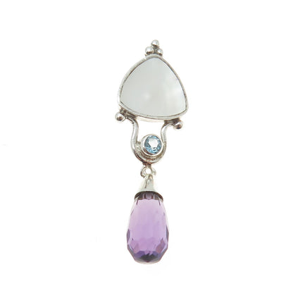 NK SILVER 925 Sterling Silver Vintage Real Blue Topaz Amethyst & MOP Pendant